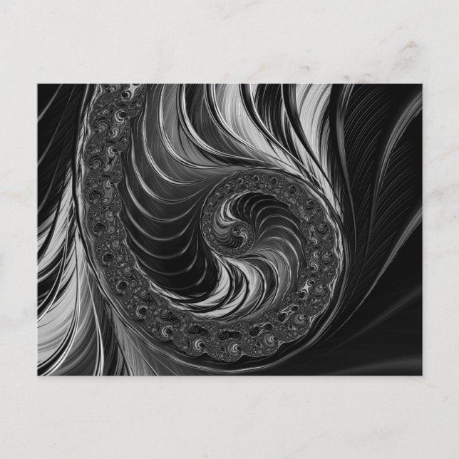 Modern Fractal Black White Nautilus Golden Ratio Vykort (Framsida)