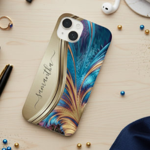 Modern Fractal Blue Guld Handskriftlig Namn
