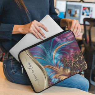 Modern Fractal Blue Guld Handskriftlig Namn Fodral