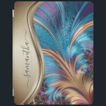 Modern Fractal Blue Guld Handskriftlig Namn iPad Skydd<br><div class="desc">Denna design finns även tillgänglig på andra mobila modeller. Välj Enhetstyp om du vill visa andra iPhone, Samsung Galaxy eller Google fodral. Vissa stilar kan ändras genom att markera Stil om det är ett alternativ. Den här designen kan vara personlig i det område som tillhandahålls genom att ändra fotot och/eller...</div>