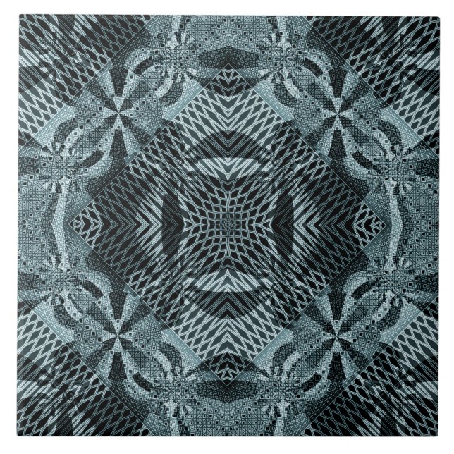 Modern Fractal Grid Blommigt Blue Beauty Kakelplatta (Framsidan)