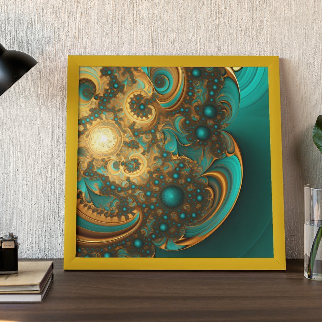 Modern Fractal Guld Turquise blue Poster (Skapare uppladdad)