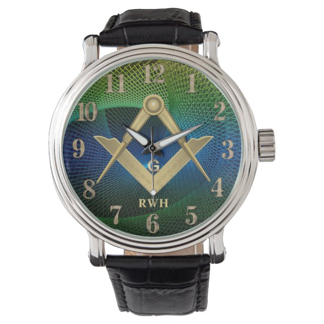 Modern Fractal Masonic Monogrammed Watch Armbandsur (Framsida)