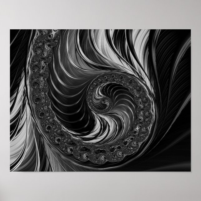 Modern Fractal Metallic Nautilus Golden Ratio Poster (Framsidan)