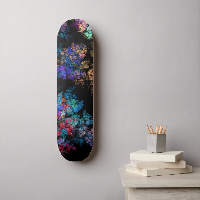 Modern fractal mönster på svart mini skateboard bräda 18,5 cm (Väggkonst)