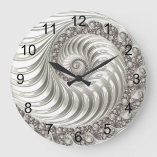 Modern Fractal White Stunning Metallic Metall Stor Klocka