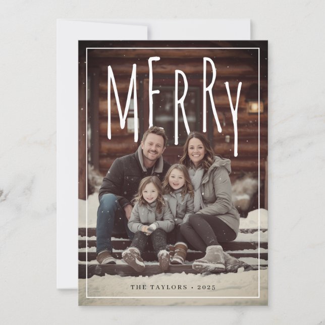 Modern Framed Merry Holiday Photo Card Julkort (Framsida)