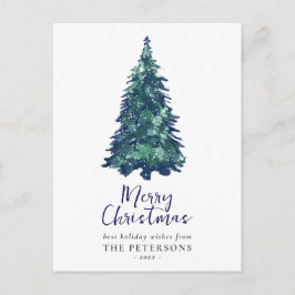 Modern, framstående, blå Julgran Helg Vykort