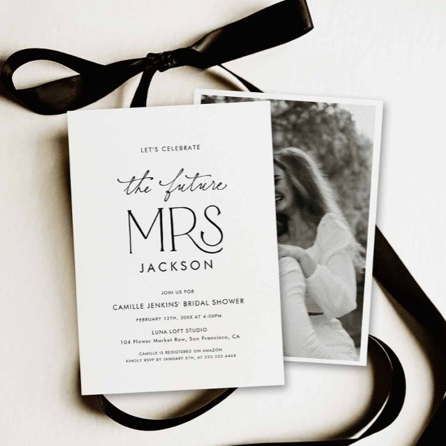 Modern framtida fru Bröllopsdusch Foto Inbjudan  (Modern Minimalist Future Bridal Shower Invitation)