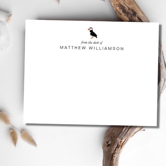 Modern från skrivbordet för Puffin Bird Note Card Anteckningskort (Skapare uppladdad)