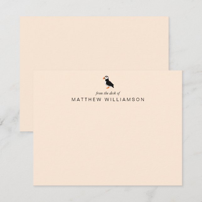Modern från skrivbordet för Puffin Bird Note Card Anteckningskort (Fram/baksida)