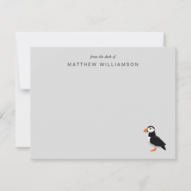 Modern från skrivbordet för Puffin Bird Note Card Anteckningskort (Framsida)