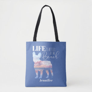 Modern Fransk Bulldog Beach Theme Tote Tygkasse