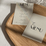 Modern Fransk Funky Retro Whimsical Bröllop Meny<br><div class="desc">En färglös funky,  modern,  smart bröllop-middagsmeny. Med chicens malldesign för boho vintage creamy bakgrund och rosa typografi och handskriven meny i svart. Perfekt och matchning med hela sviten.</div>