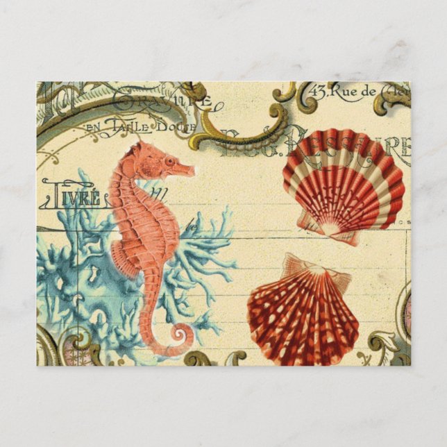 modern fransk vintage, årstidshavsseahorse vykort (Framsida)