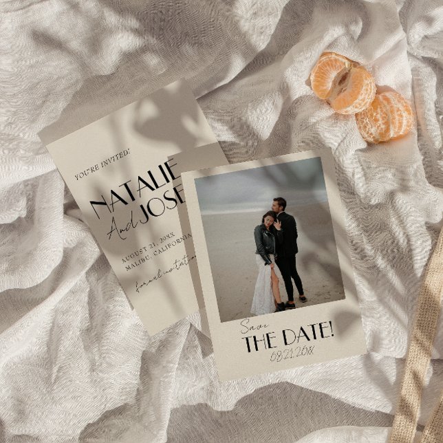 Modern Fransk Whimsical Retro Photo Unique Bröllop Spara Datumet (Skapare uppladdad)