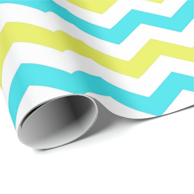 Modern, fräsch, trendig grön, gul, vit chevron presentpapper (Rullad Hörn)