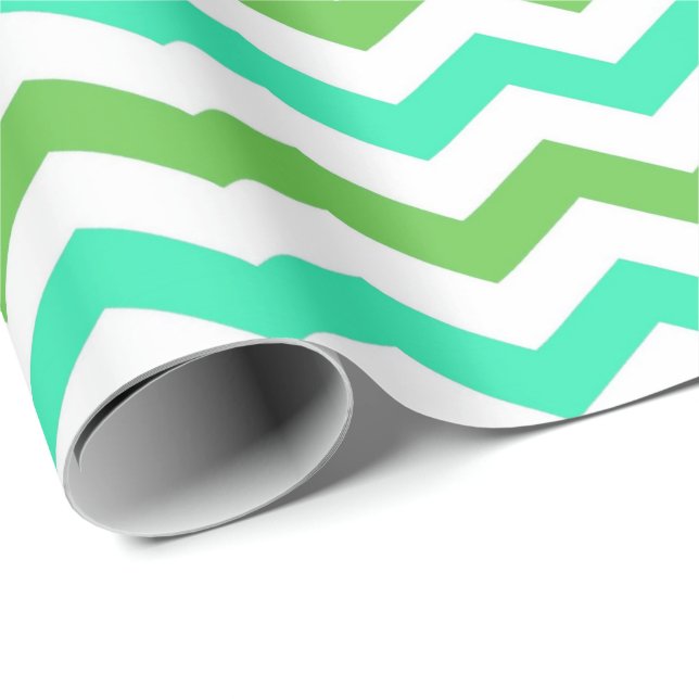 Modern, fräsch, trendig grön, vit chevron presentpapper (Rullad Hörn)