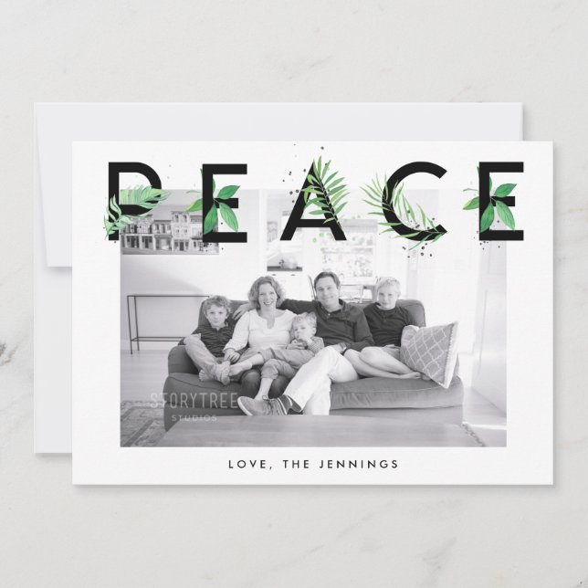 Modern fredstyp och Löv Scripture Photo Julkort (Framsida)