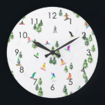 Modern Freeride Snowboarder Snowboarder Art Stor Klocka<br><div class="desc">Coola vismliknande illustration av färgstarka snödränder,  snöbäddning nedför berg mellan gräs,  grisen,  träd på färskt snö-pulver. Snowboard och julafton utomhussport i en vinterskog. Snowboarder-gåvor. Snowboarding-juldekoration.</div>