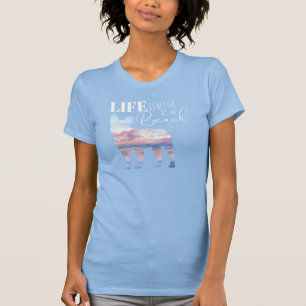 Modern Frenchie Beach Scene Rosa och Blue T Shirt