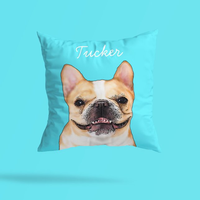 Modern Frenchie Bulldog Illustration | Add Name  Kudde (Skapare uppladdad)