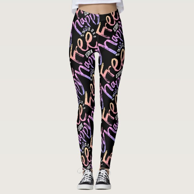 Modern Fri Och Glad Regnbåge Typo Doodle Målning Leggings (Framsida)