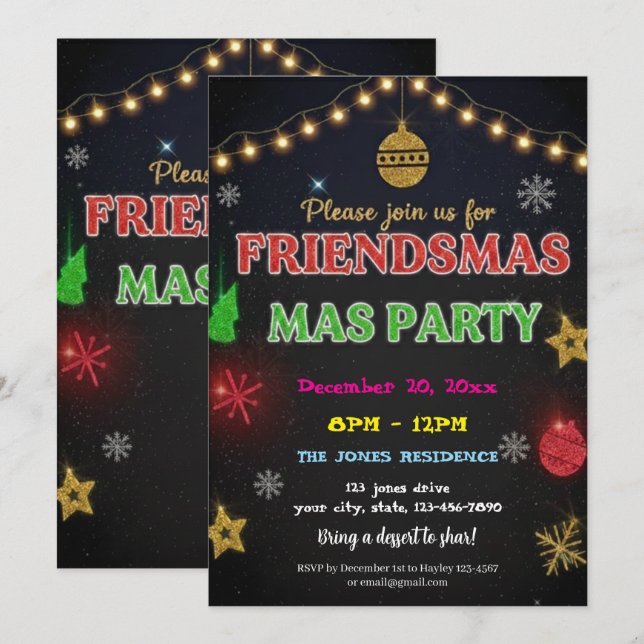 Modern Friendsmas Holiday Party Invitation Inbjudningar (Fram/baksida)