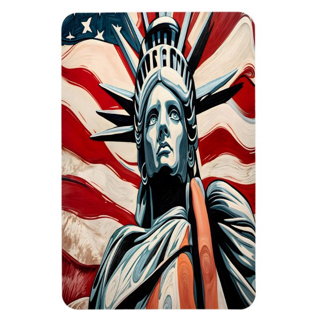 Modern Frihetsgudinnan med amerikansk Flagga Magnet (Vertikal)
