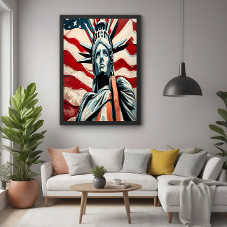 Modern Frihetsgudinnan med amerikansk Flagga Poster