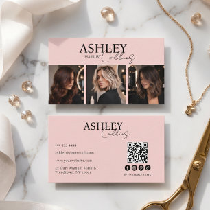 Modern frisör Blush Rosa Foto QR-kod Visitkort