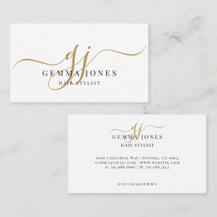 Modern frisör Gold Script Monogram Namn Visitkort