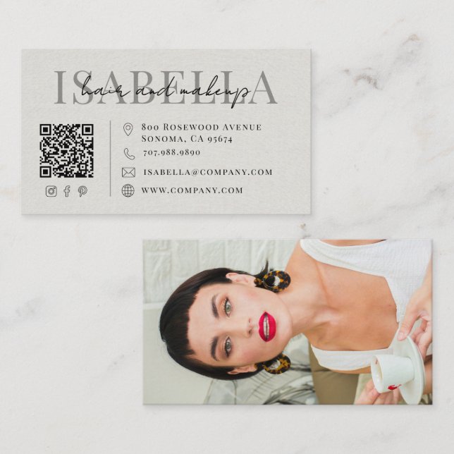 Modern frisör Makeup Artist Falskt Linne Script Fo Visitkort (Fram/baksida)