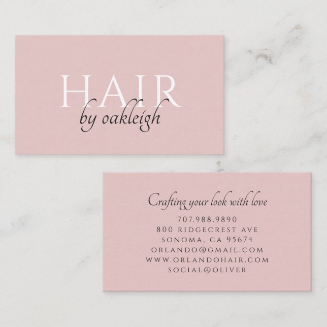 Modern frisör minimalistisk typografi dammig rosa visitkort (Fram/baksida)