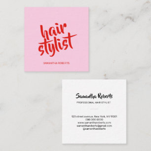 Modern frisör minimalt manus rosa röd fyrkantigt visitkort