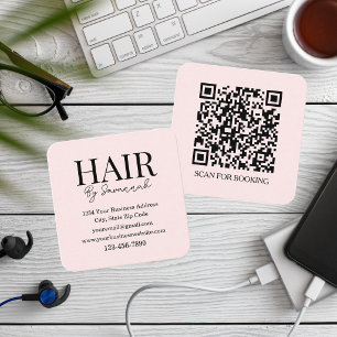 Modern frisör Pink Blush QR-kod Fyrkantigt Visitkort