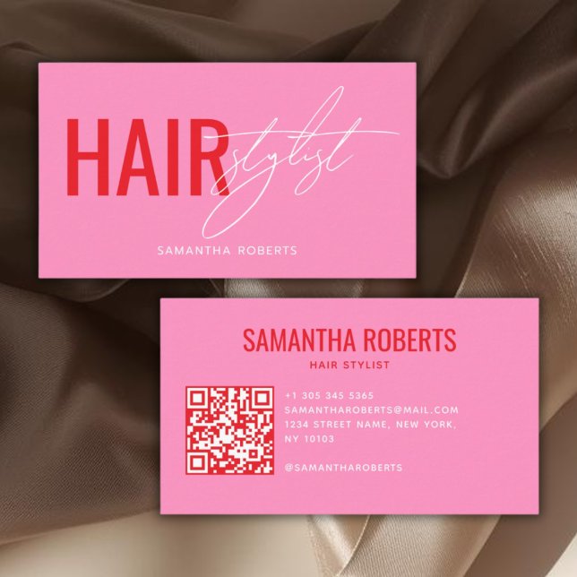 Modern frisör QR-kod rosa Visitkort (Skapare uppladdad)