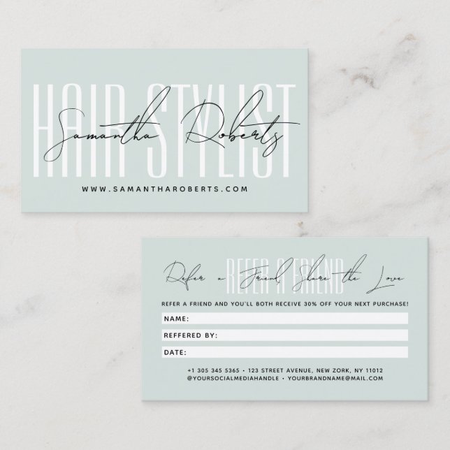 Modern frisör script typografi kund  rabattkort (Fram/baksida)