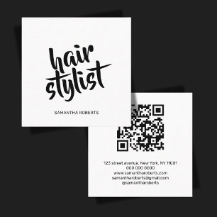 Modern frisör stil skriftlig vit svart qr-kod fyrkantigt visitkort