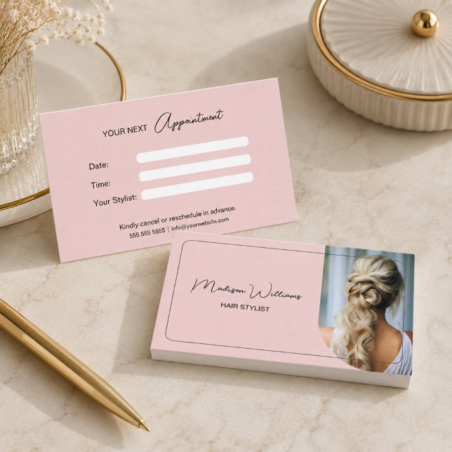 Modern frisörsalong rosa tidsbeställning kort (Modern Hair Stylist Salon Pink Appointment Card)