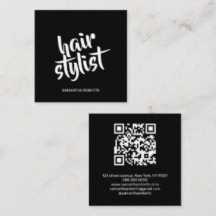 Modern frisörskript svart QR-kod Fyrkantigt Visitkort