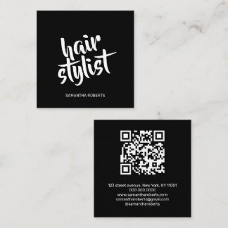 Modern frisörskript svart QR-kod Fyrkantigt Visitkort