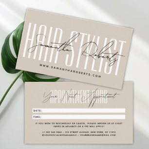 Modern frisörskript typografi beige tidsbeställning kort