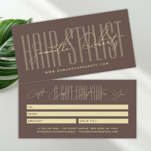 Modern frisörskript typografi presentkort