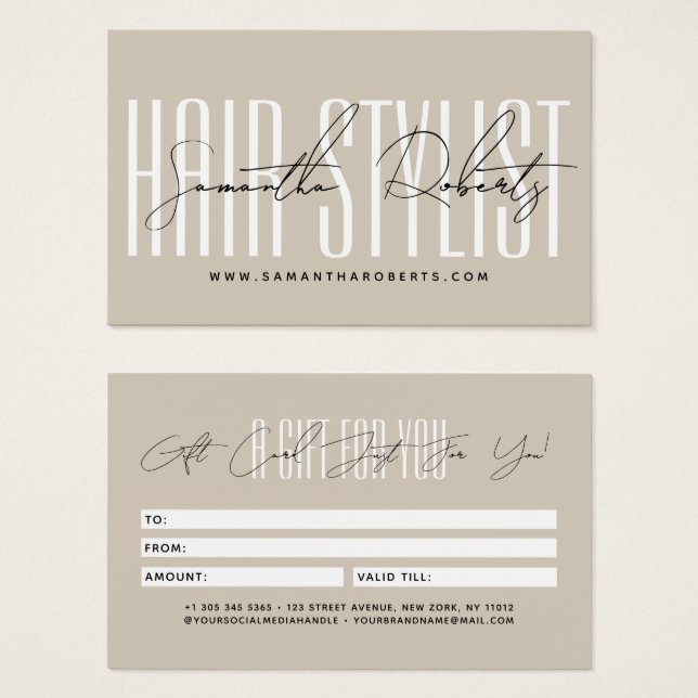 Modern frisörskript typografi presentkort visitkort (Framsida & baksida)