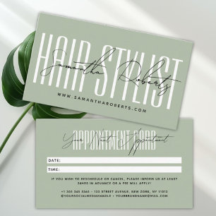 Modern frisörskript typografi sagegrön tidsbeställning kort