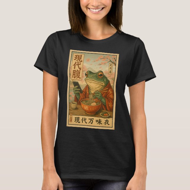 Modern Frog Ramen – Retro Japanese Style T Shirt (Framsida)