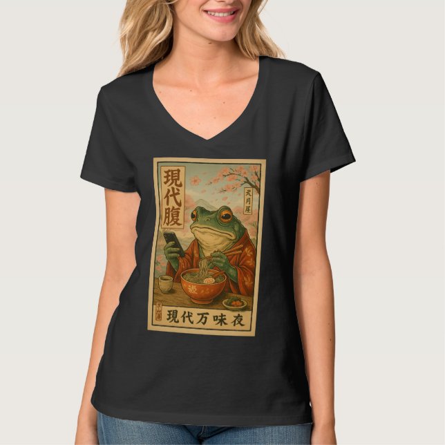 Modern Frog Ramen – Retro Japansk Stil T Shirt (Framsida)