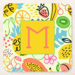 Modern Fruit Mönster Underlägg Papper Kvadrat<br><div class="desc">Ditt monogram-initialt finns på dessa blek grönt-underlägg som har en modern frukt mönster av ananas,  päron,  orangar,  körsbär,  papaya,  druvor,  kiwis och persikor. Du kan också lägga den här designen på andra produkter!</div>