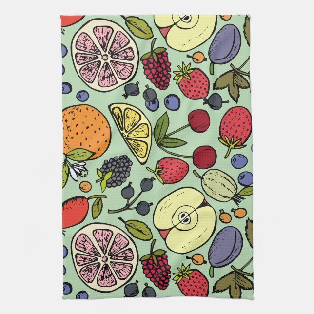 Modern frukt l Colorfull Grönt Kökshandduk (Vertikal)